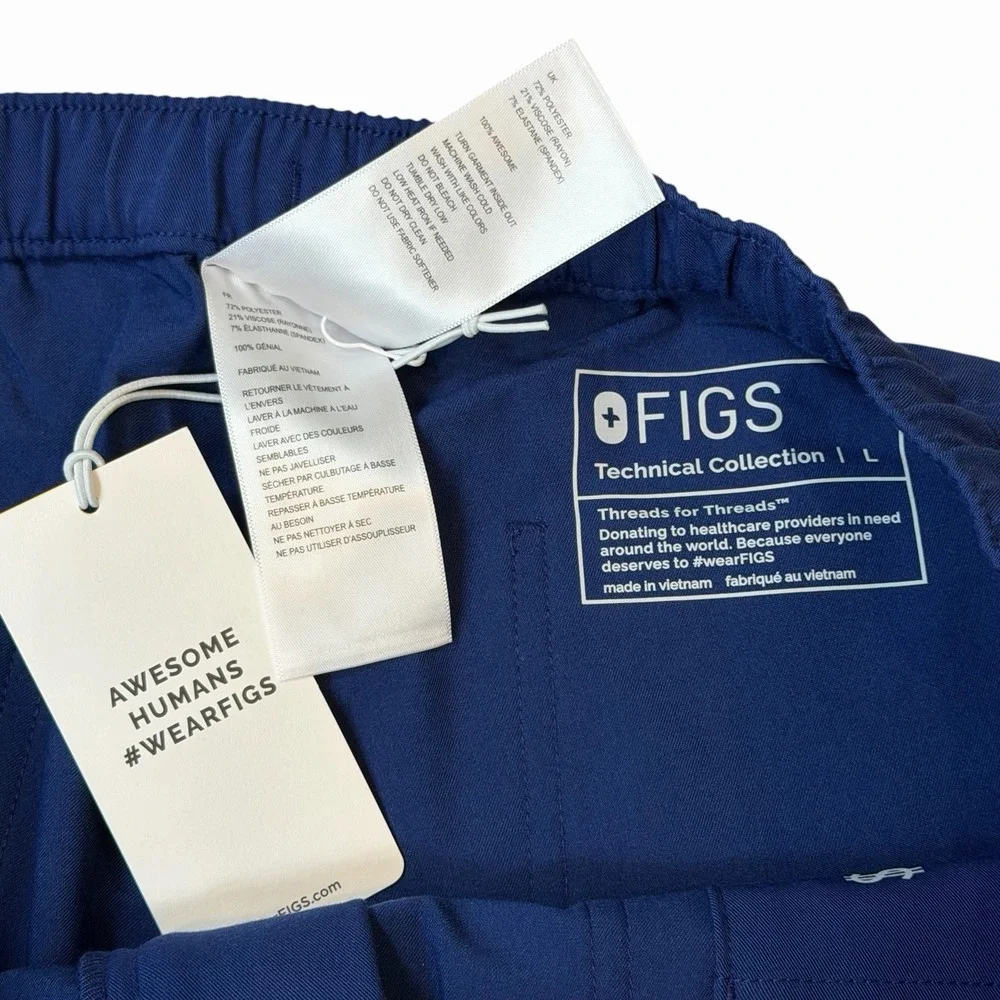 NWT FIGS Technical Collection Cairo Cargo Scrub Pants Navy Blue Sz Large PO#7068